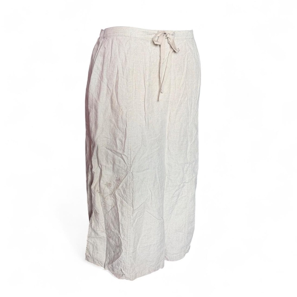 Linden Hill linen midi skirt drawstring tie waist & embroidered floral size 12